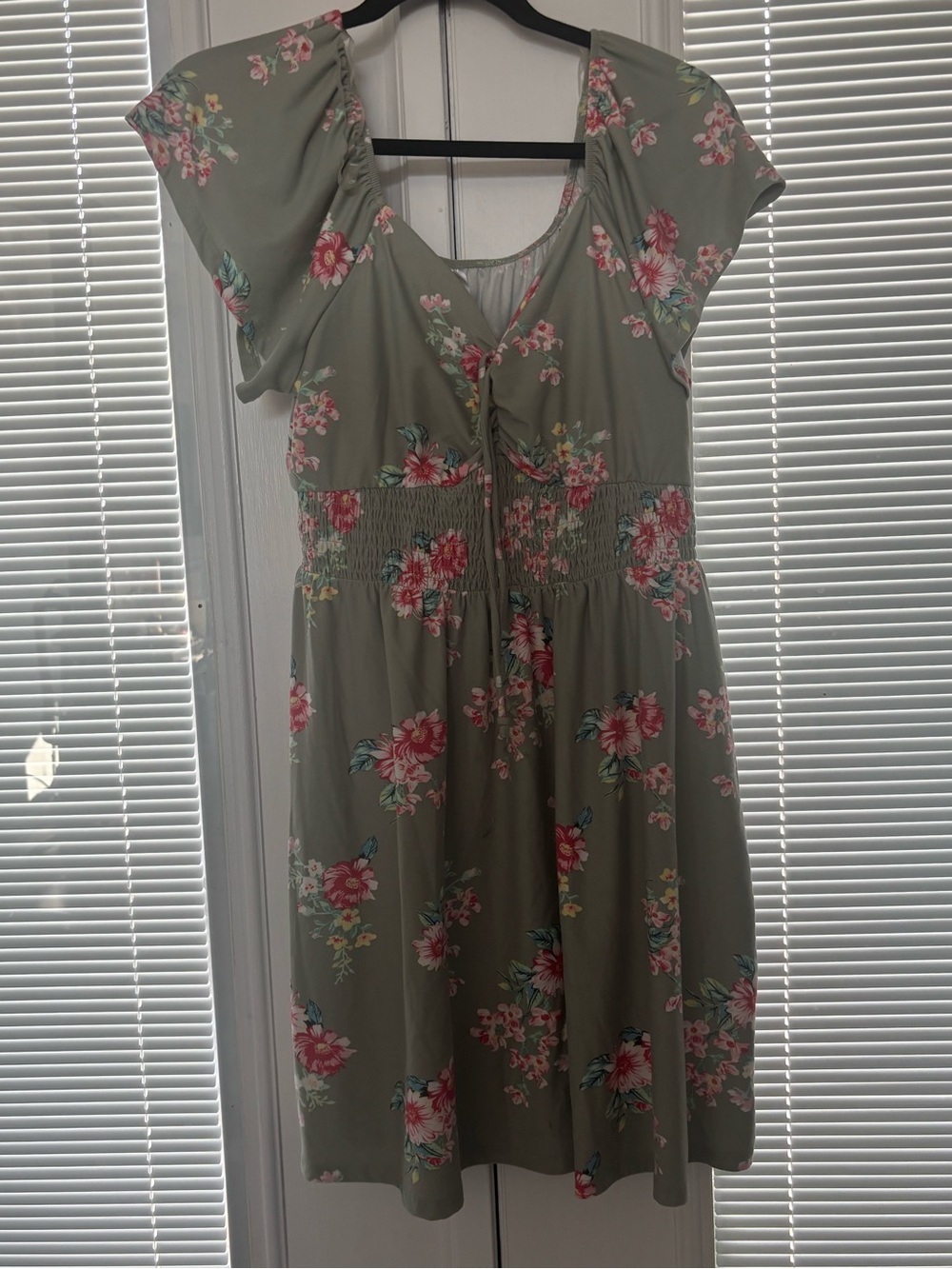 No Boundaries Sage Green Floral Mini Dress with Pink Bouquet